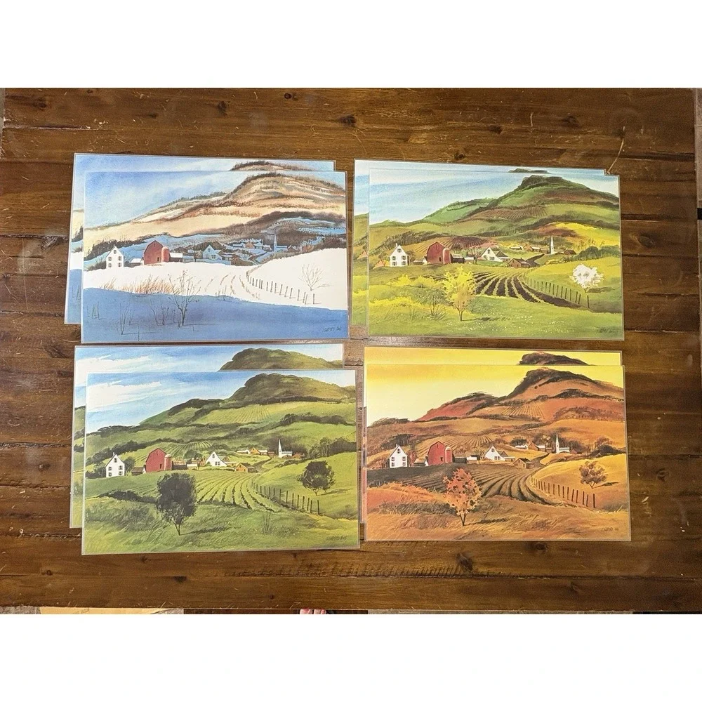 Shapiro AWS Four Seasons Vinyl Placemats Set 8 Farm Country Landscape Cottage